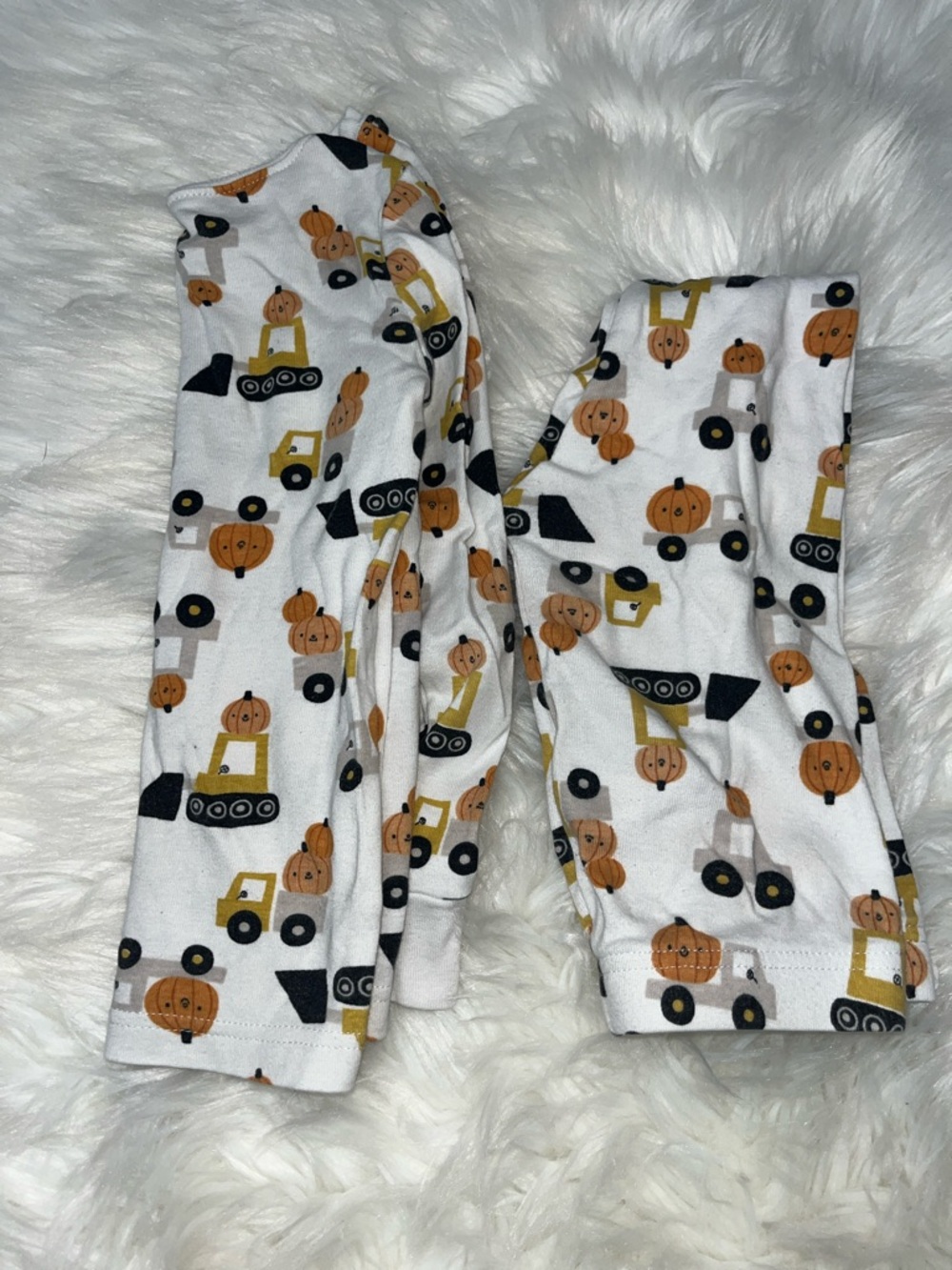 Old Navy White Pajama Pants with Pumpkin & Construction Truck Print